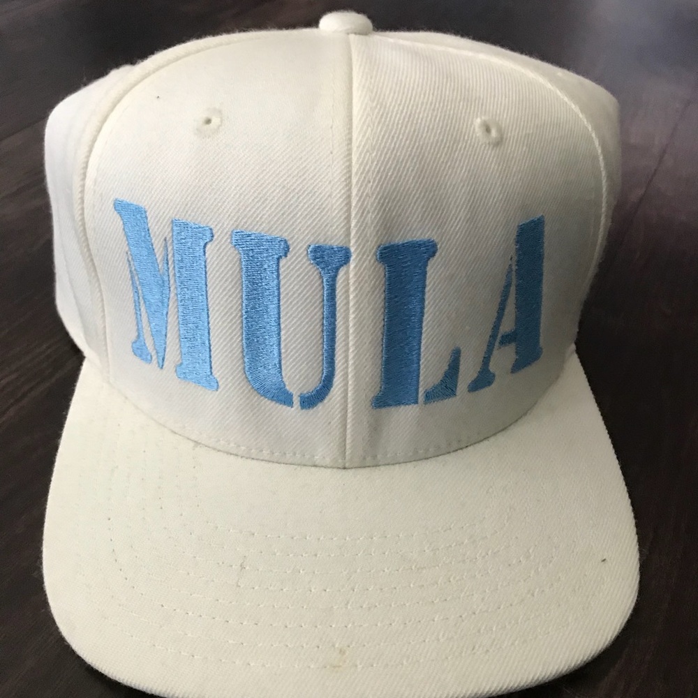 White & blue Mula SnapBack hat